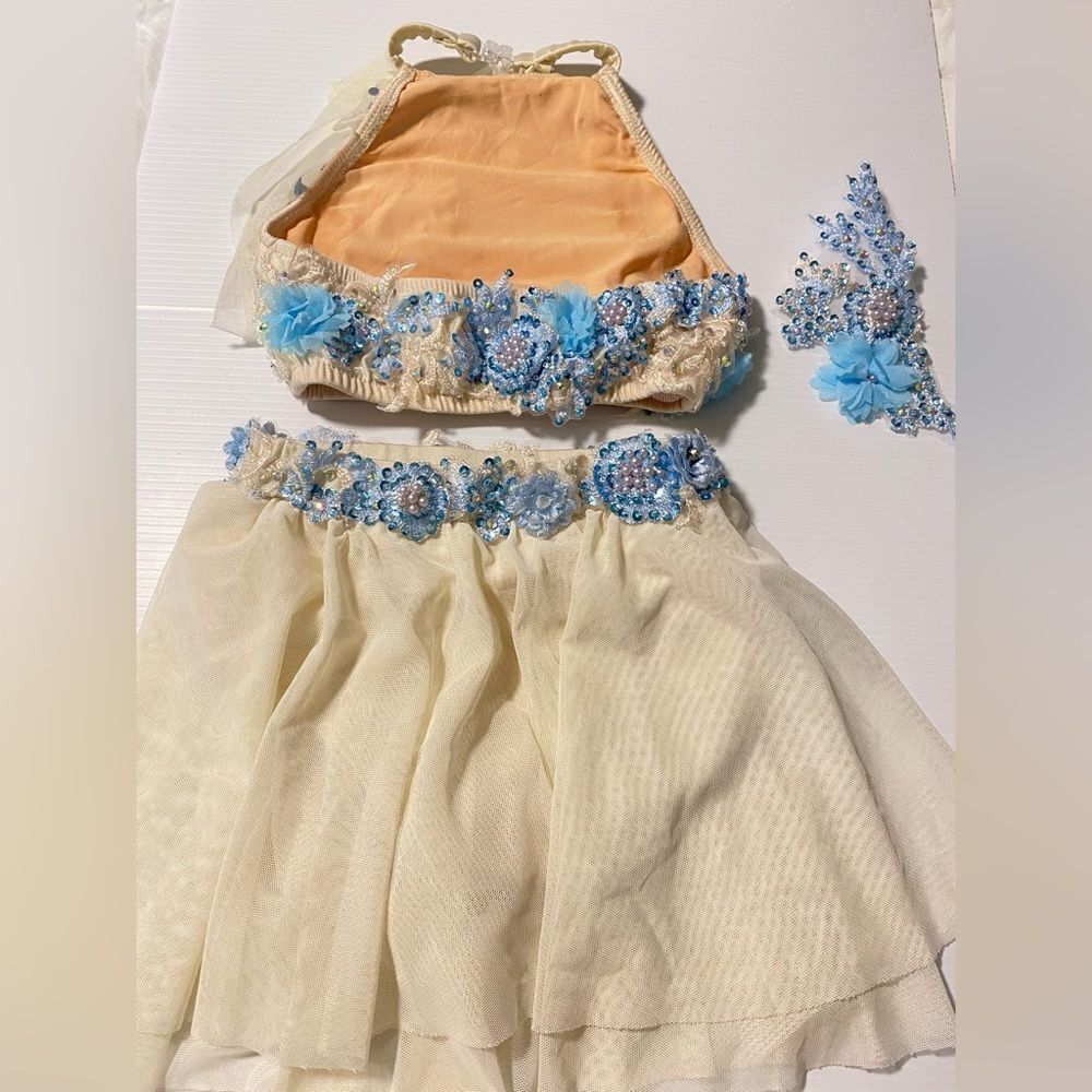 Glamour solo dance costume 2 piece white blue lyrical contemporary MC med child - Picture 7 of 11